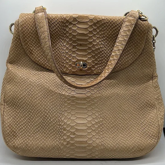 Henri Bendel Beautiful Tan Reptile Skin Print Leather Handbag Purse 🌸🌸 - Picture 1 of 12
